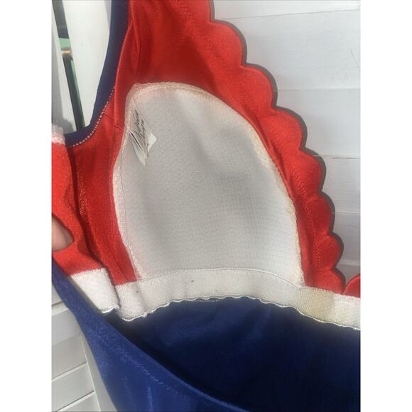 Vintage 1970 DeWeese Design Navy W/ Red Trim One Piece Swimsuit Sz 16 USA Made - Picture 6 of 12